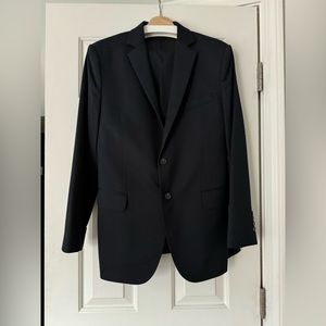 Bespoke Men Striped Slim-fit Silk Wool Suit in Navy blue